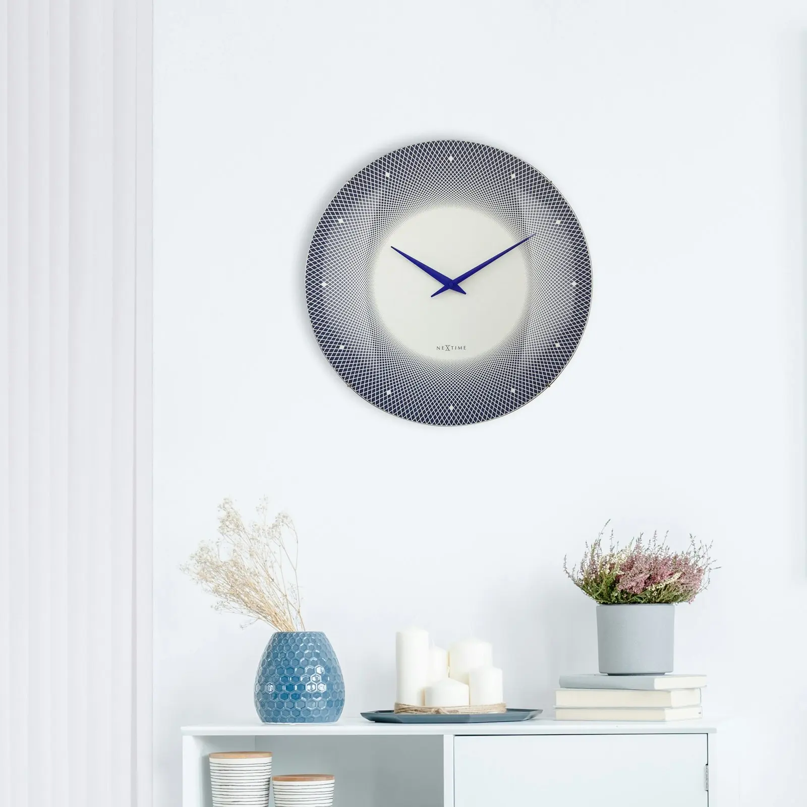 NeXtime Deep Glass Analogue 50cm Hanging Wall Clock Decor Silent Sweep Blue