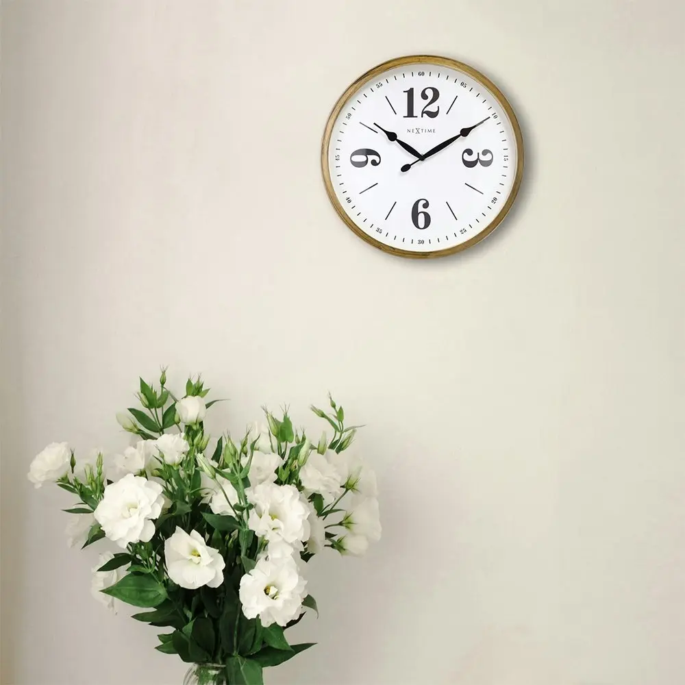 NeXtime 39cm Classic Silent Analogue Battery Operated Metal Wall Clock Gold