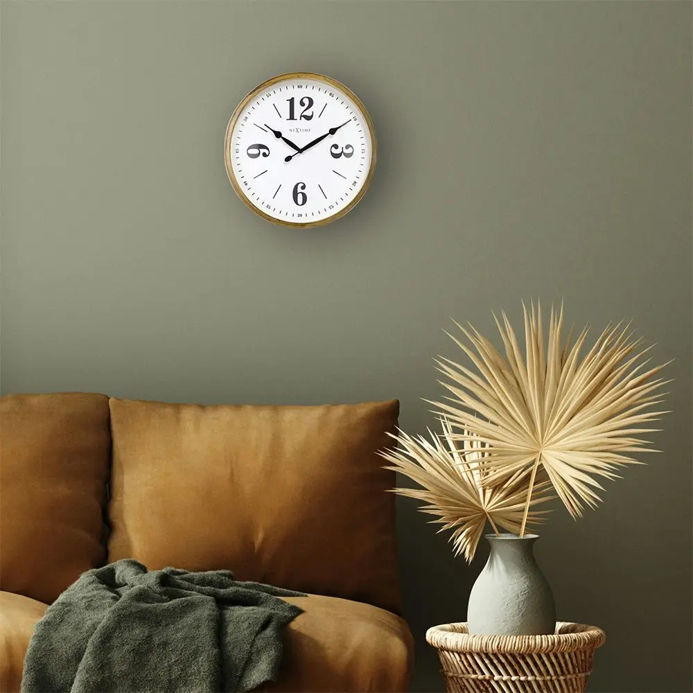 NeXtime 39cm Classic Silent Analogue Battery Operated Metal Wall Clock Gold