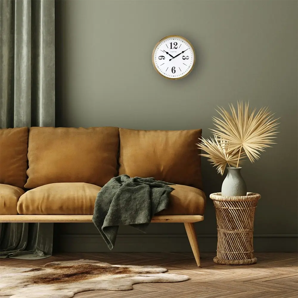 NeXtime 39cm Classic Silent Analogue Battery Operated Metal Wall Clock Gold