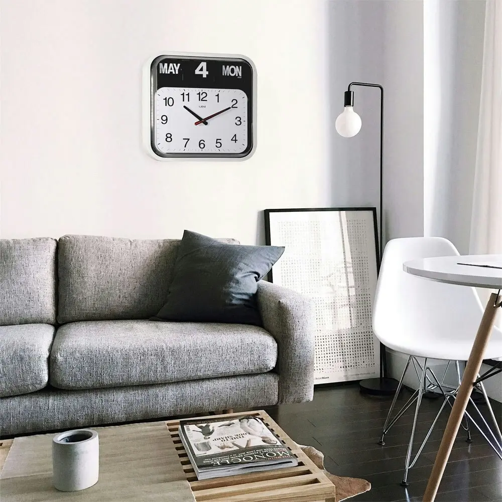 Leni Bankers Analog Quartz Square Wall Clock With Calendar 43x43cm White