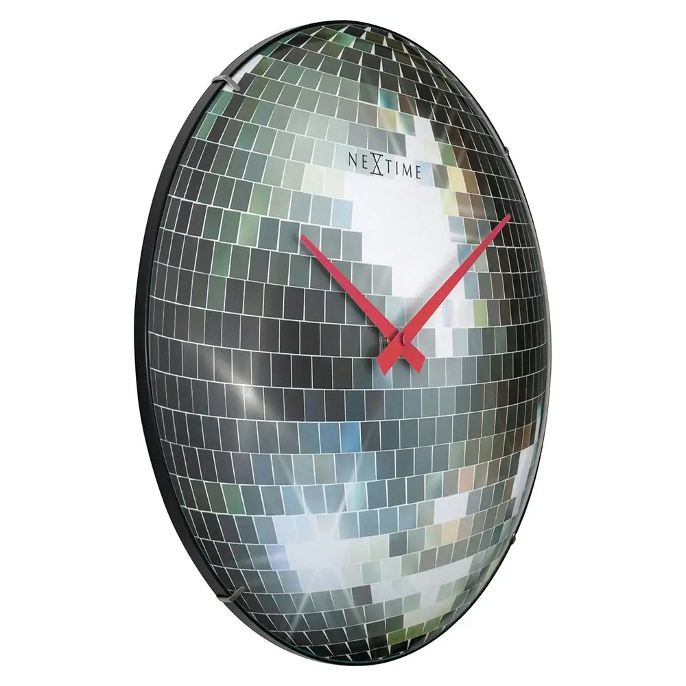 NeXtime 35cm Disco Ball Silent Analogue Battery Operated Round Wall Clock Silver