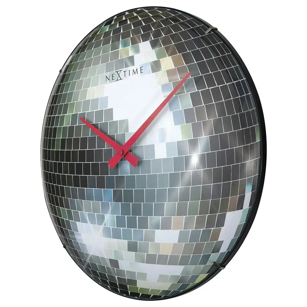 NeXtime 35cm Disco Ball Silent Analogue Battery Operated Round Wall Clock Silver