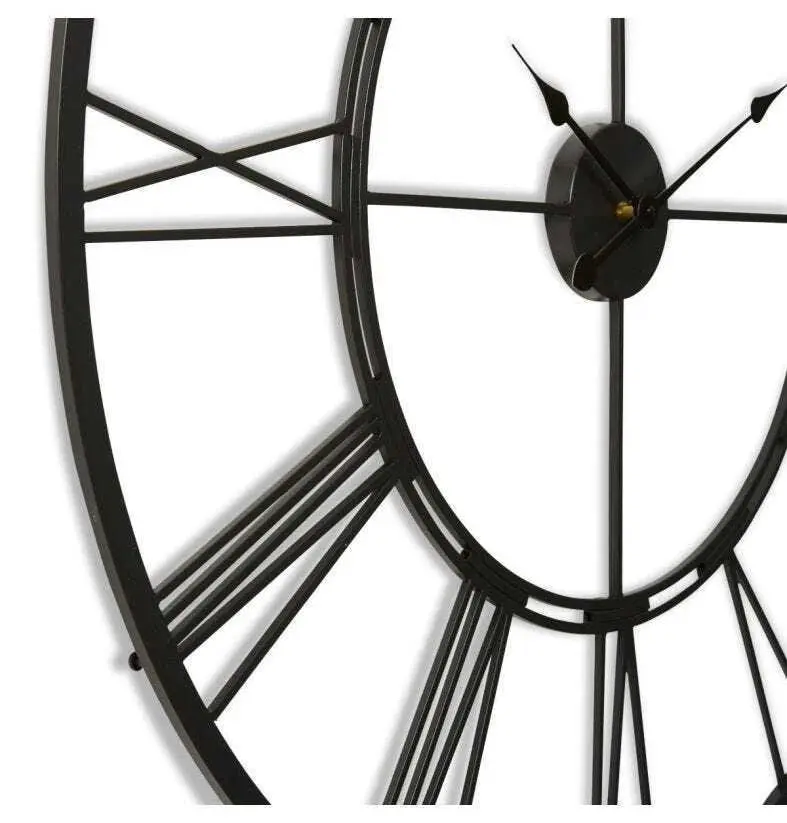 E Style Kingston Metal 101cm Wall Clock Hanging Round Analogue Decor Black