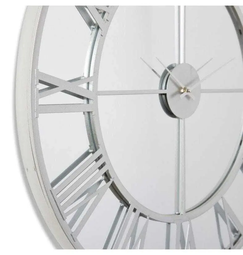 E Style Leighton Metal/Glass 70cm Wall Clock Hanging Round Analogue Silver