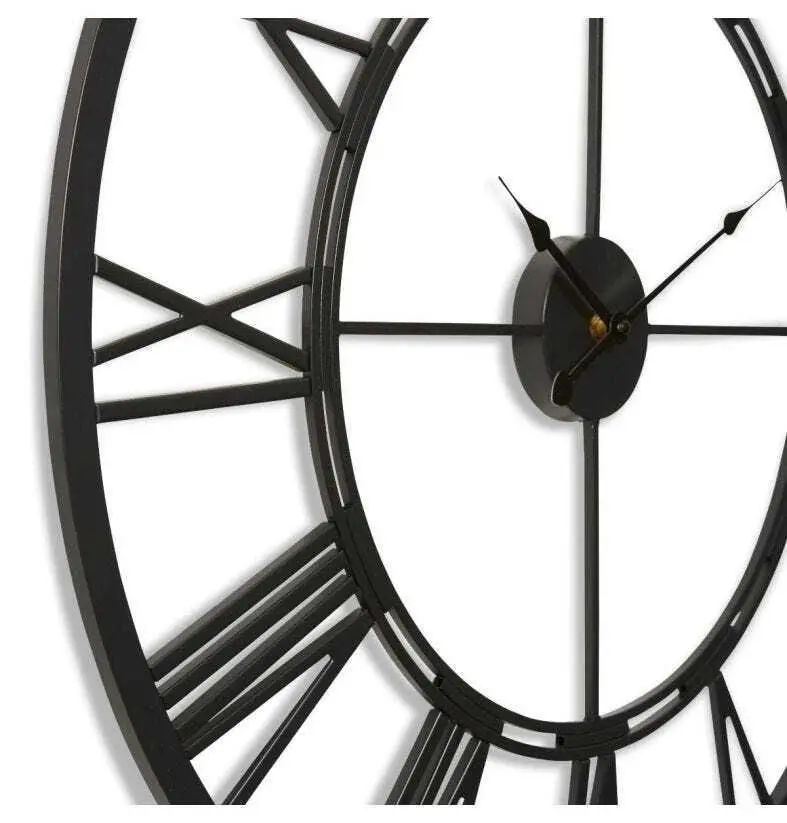 E Style Kingston Metal 70cm Wall Clock Hanging Round Analogue Decor Black