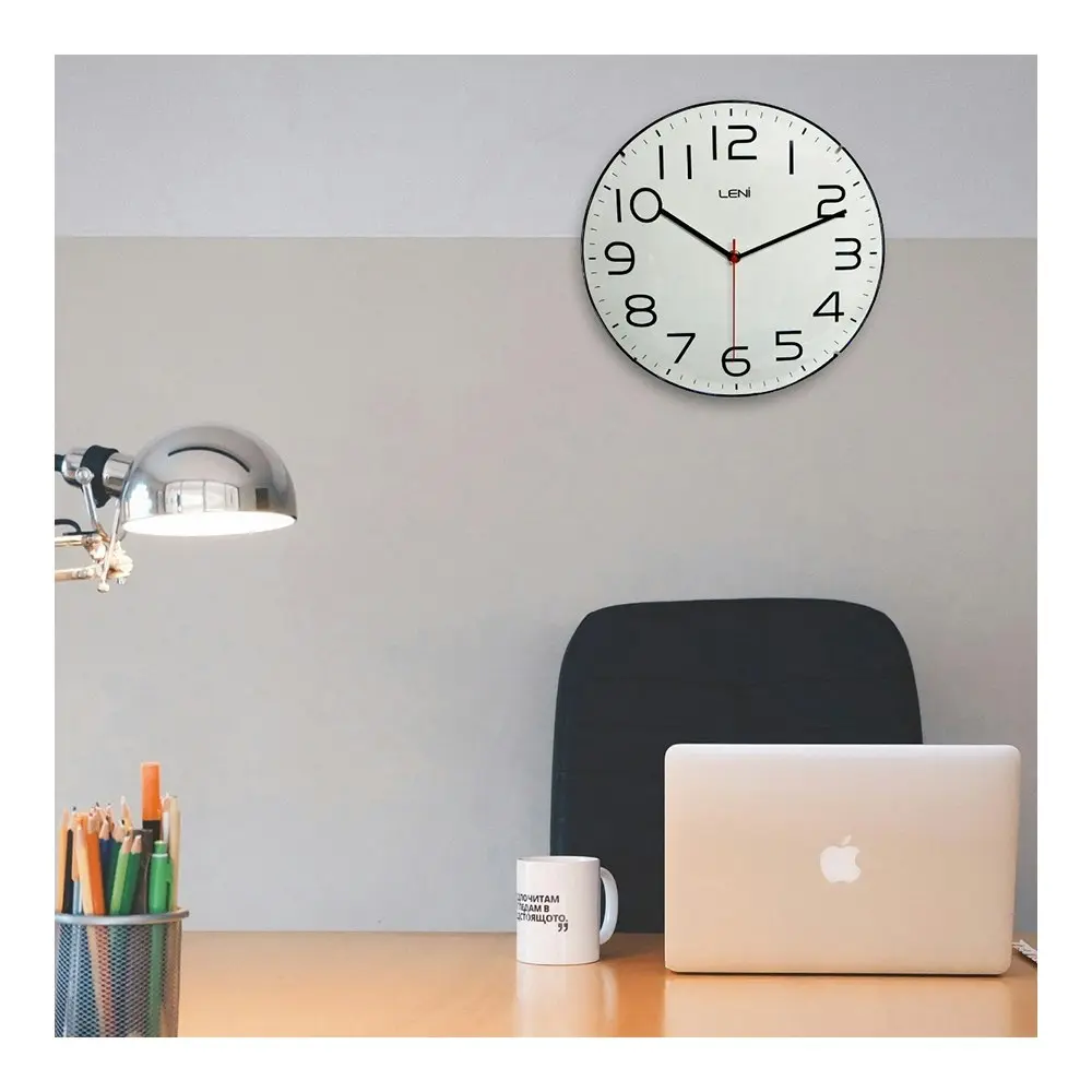 Leni Classic Analogue Round Home/Office Hanging Silent Wall Clock White 30cm