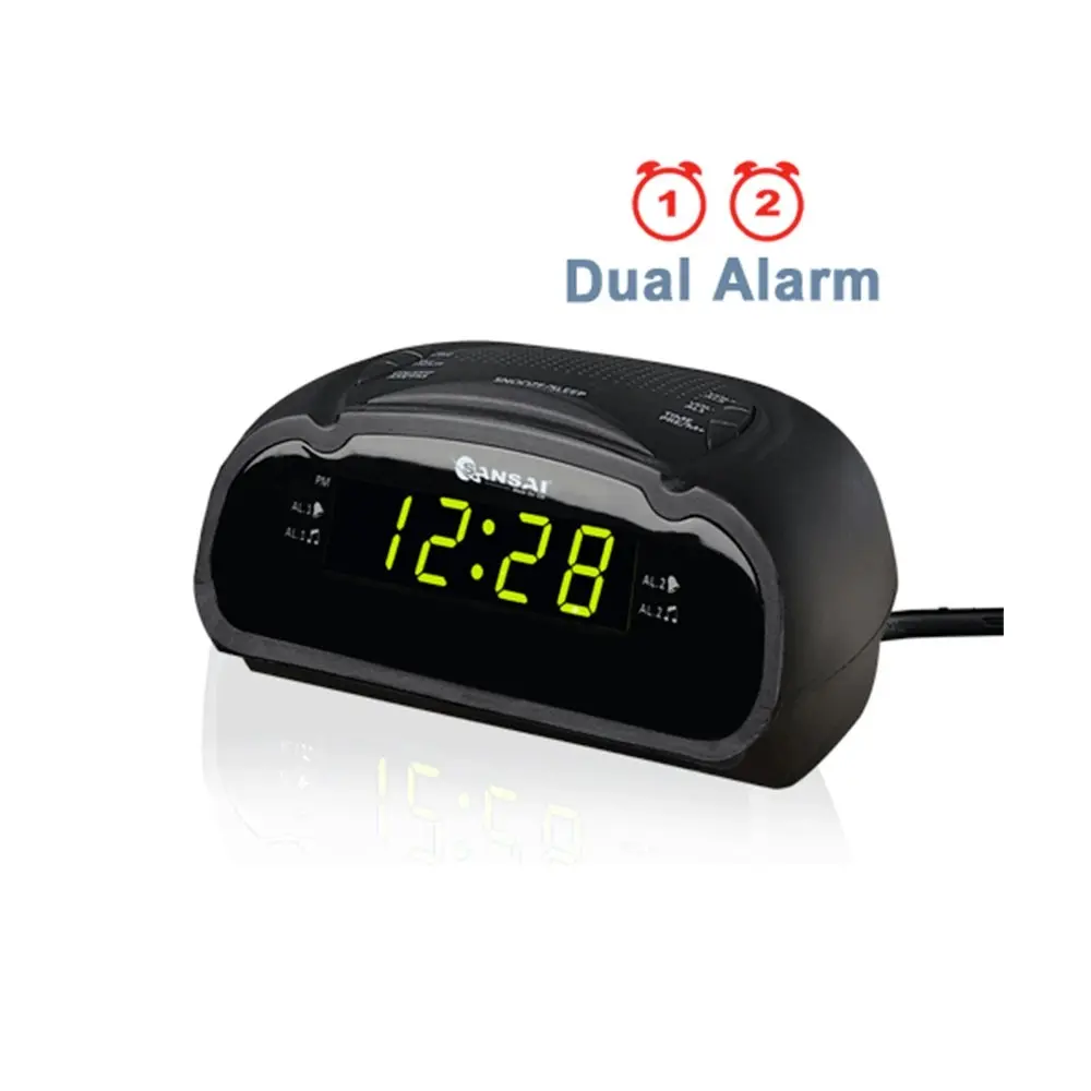 Sansai LED AM/FM Dual Alarm Clock Radio w/ Battery Back Up/Snooze Function Black