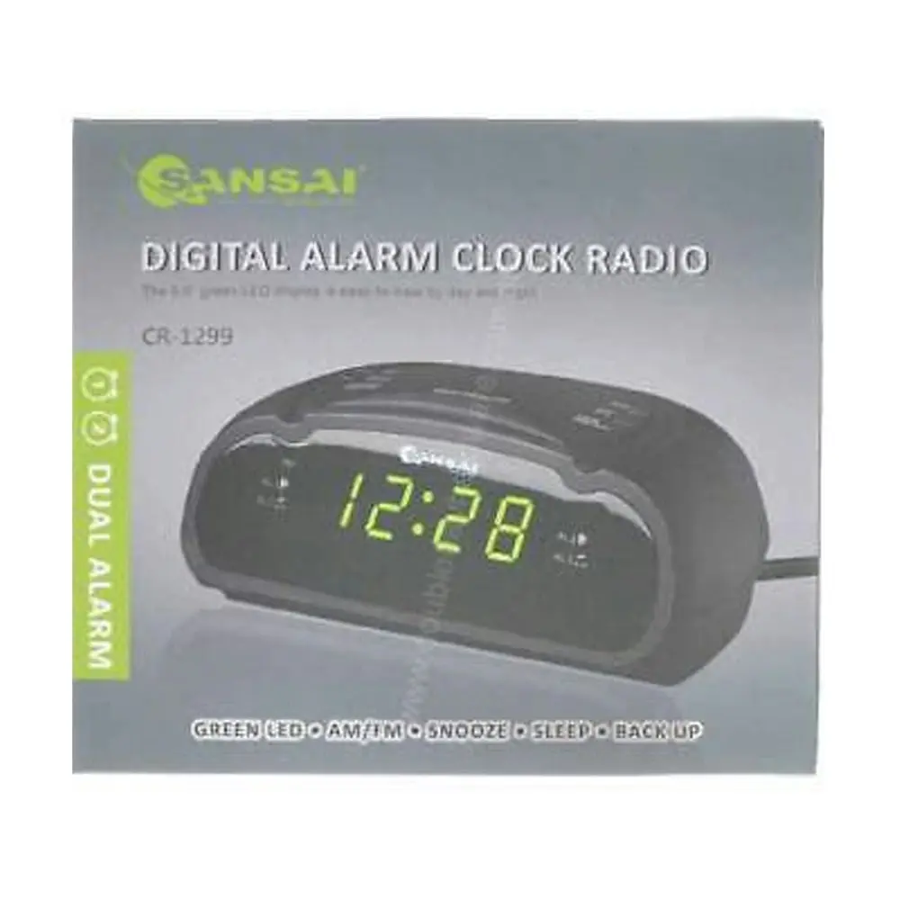 Sansai LED AM/FM Dual Alarm Clock Radio w/ Battery Back Up/Snooze Function Black