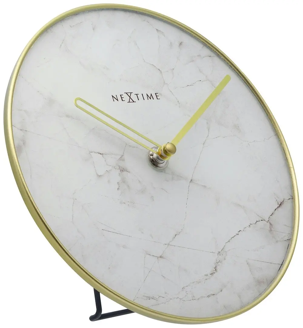 NeXtime 20cm Marble Table/Desk Round Analogue Clock Home/Office Decor White/Gold