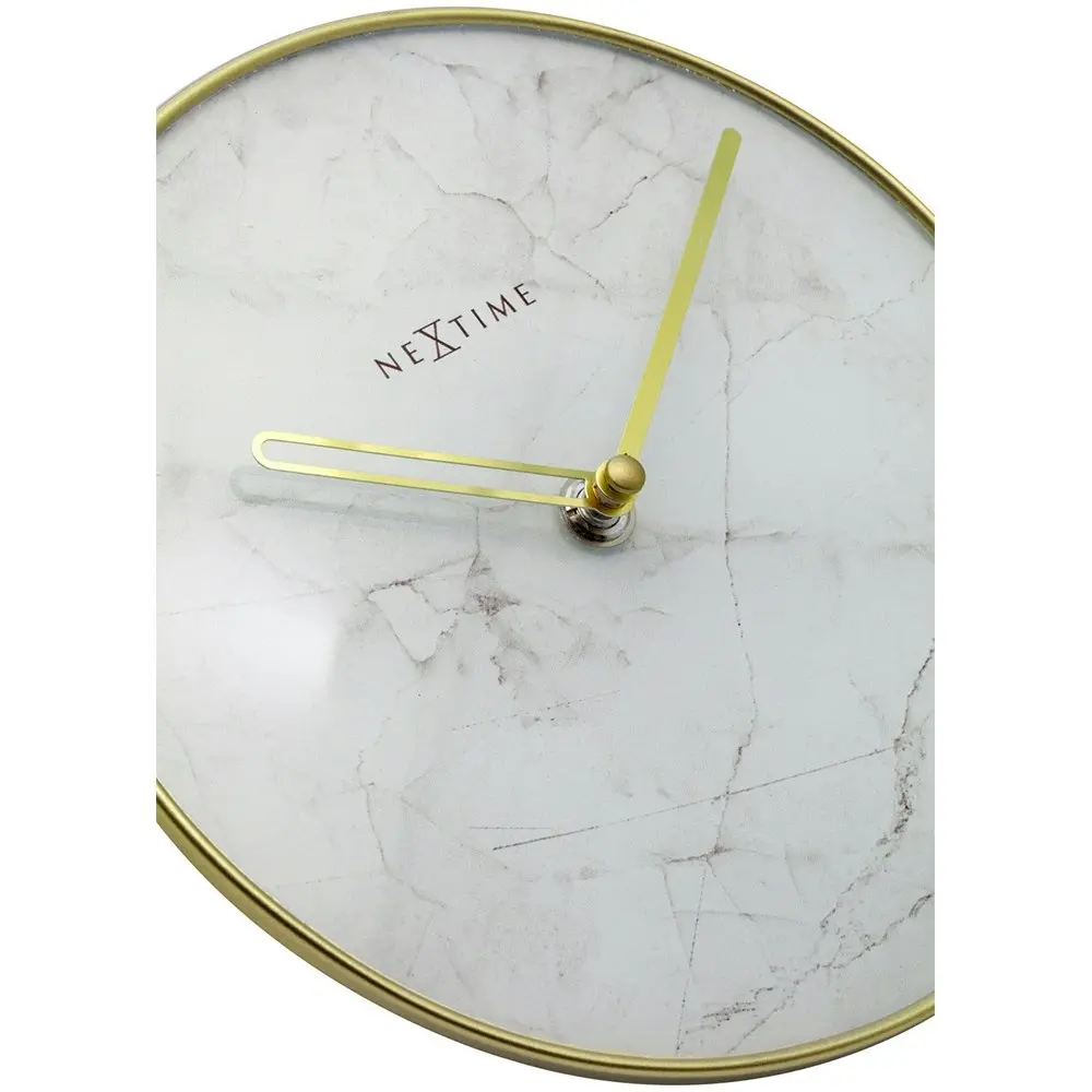 NeXtime 20cm Marble Table/Desk Round Analogue Clock Home/Office Decor White/Gold