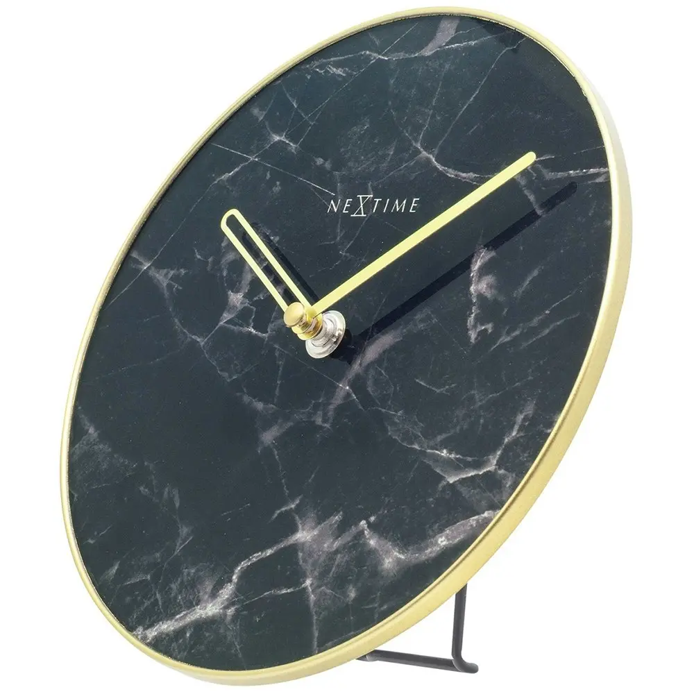 NeXtime 20cm Marble Table/Desk Round Analogue Clock Home/Office Decor Black/Gold