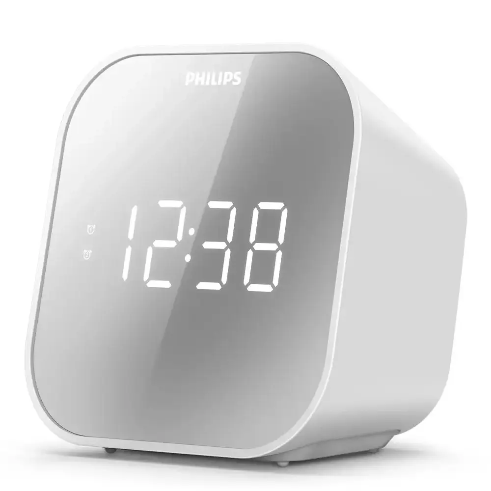 Philips Alarm Clock/FM Radio Dual Timer LED Digital Display w/ USB Charger White