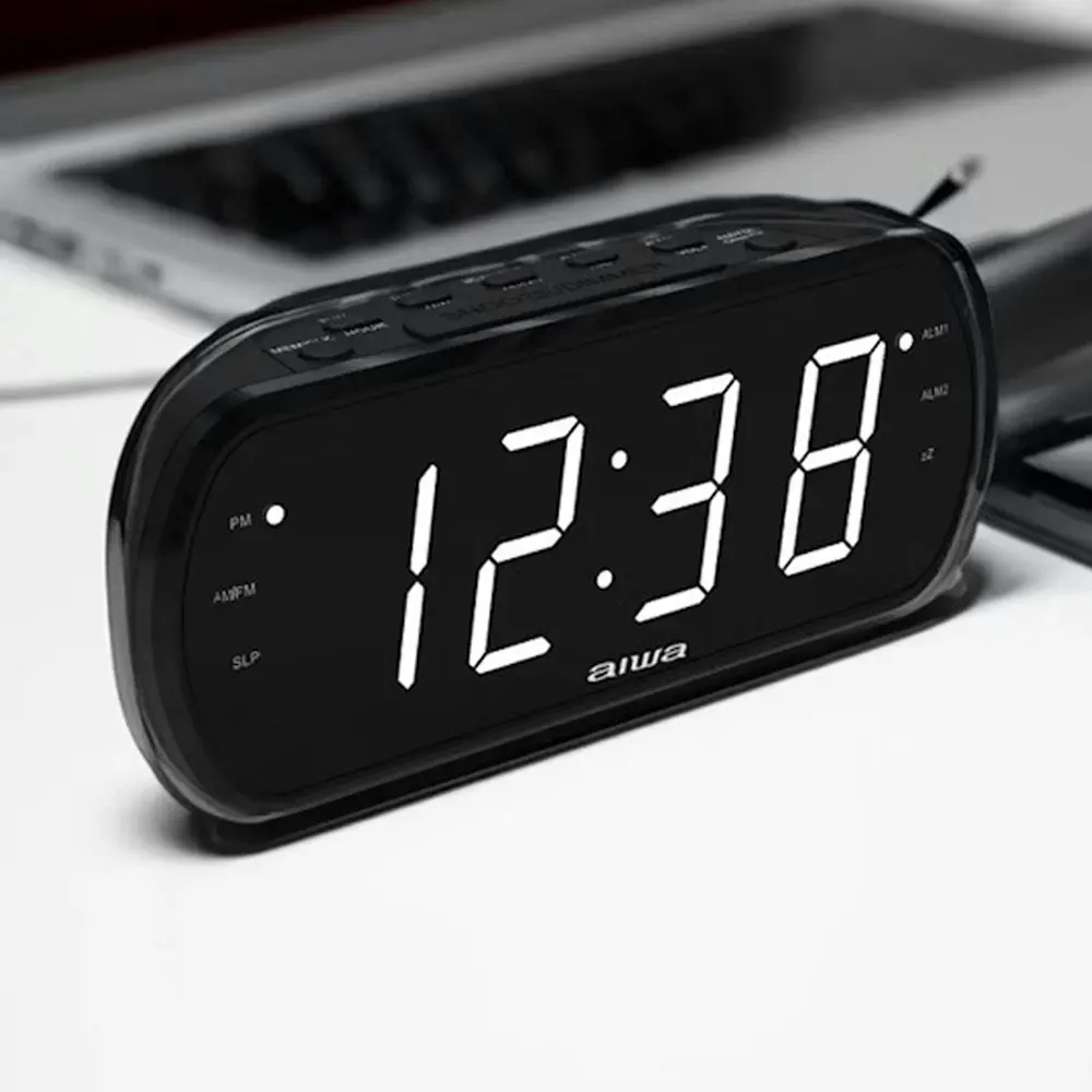 AIWA LED Large Display Dual Alarm Clock AM/FM Radio w/Backup Battery - Black