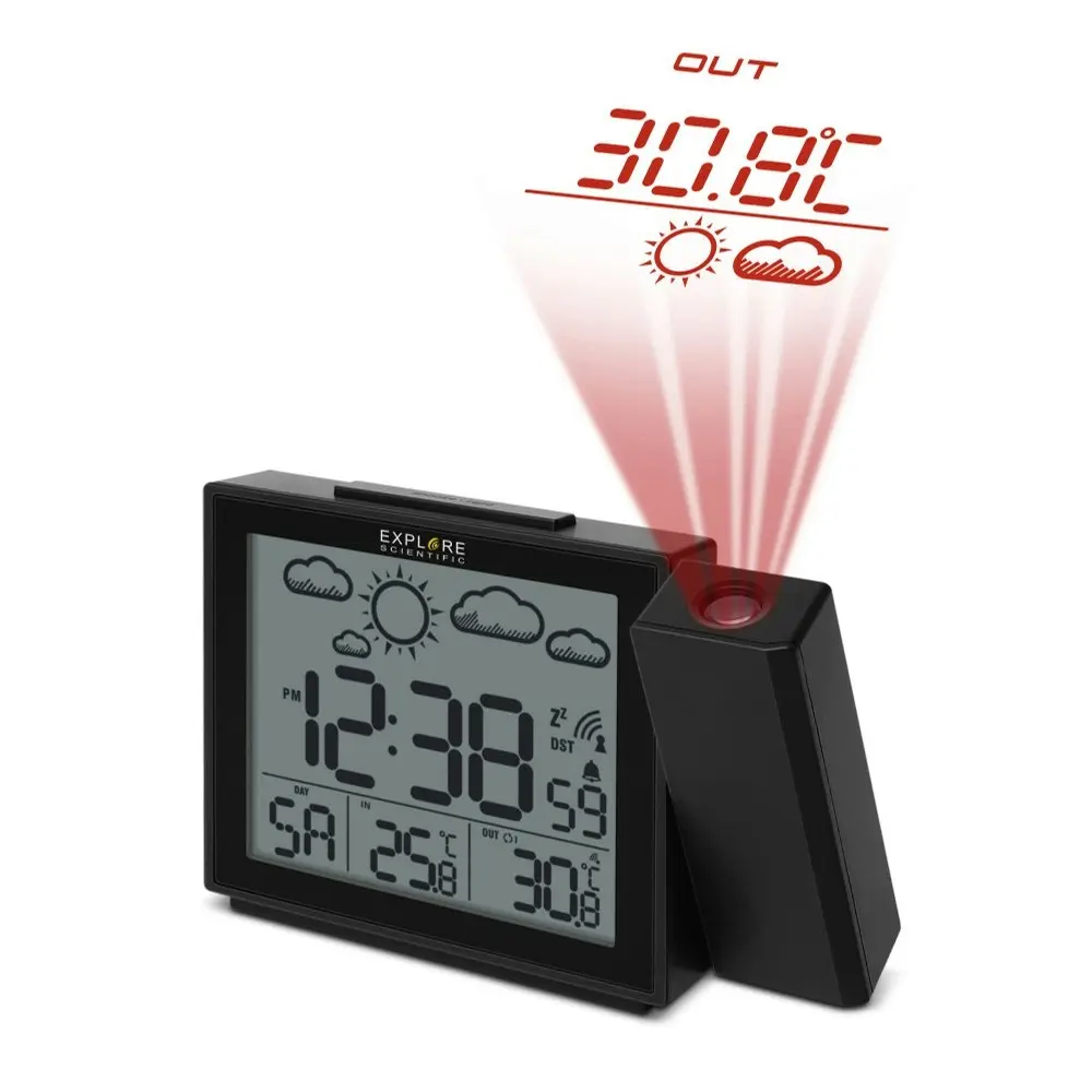 Explore Scientific Weather Projection Clock w/ Outdoor Thermometer & LCD Display