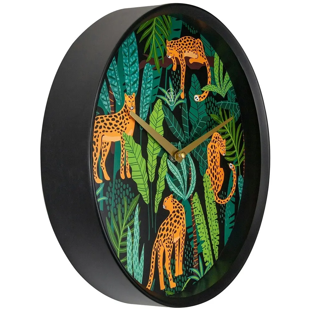 NeXtime 30cm Urban Jungle Silent Analogue Round Clock Wall Decor Leopard Print