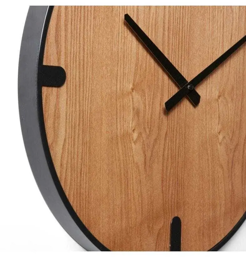 E Style Edison MDF/Iron/Metal 45cm Wall Clock Round Analogue Black/Natural