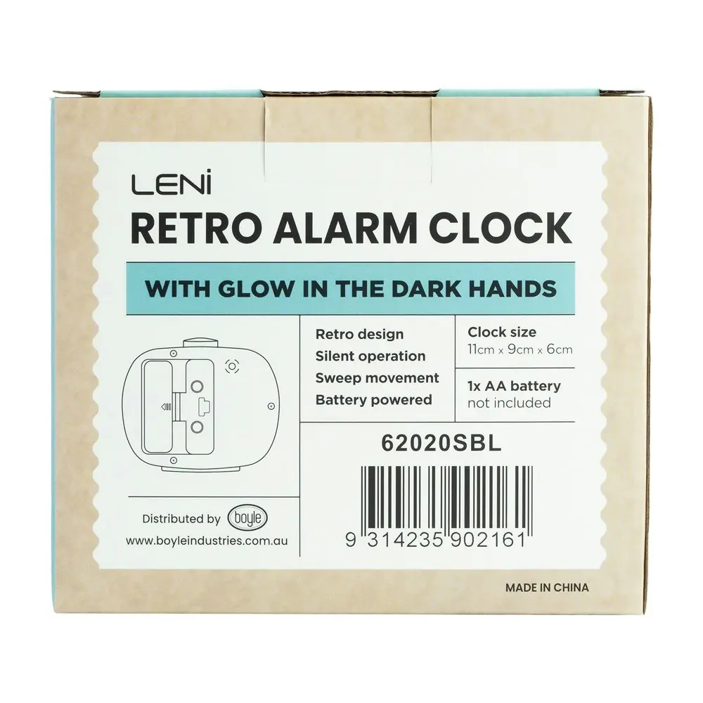 Leni Retro Vintage Rectangle Bedside Analogue Beep Alarm Clock Smokey BLU