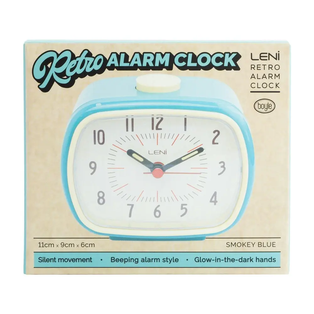 Leni Retro Vintage Rectangle Bedside Analogue Beep Alarm Clock Smokey BLU