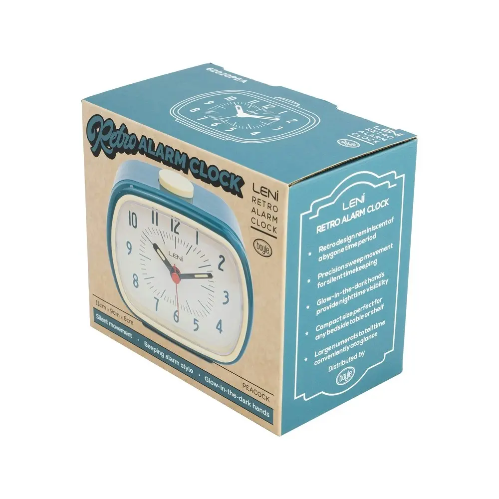 Leni Plastic Retro Analogue Alarm Clock Glow in the Dark Home/Room Decor Peacock