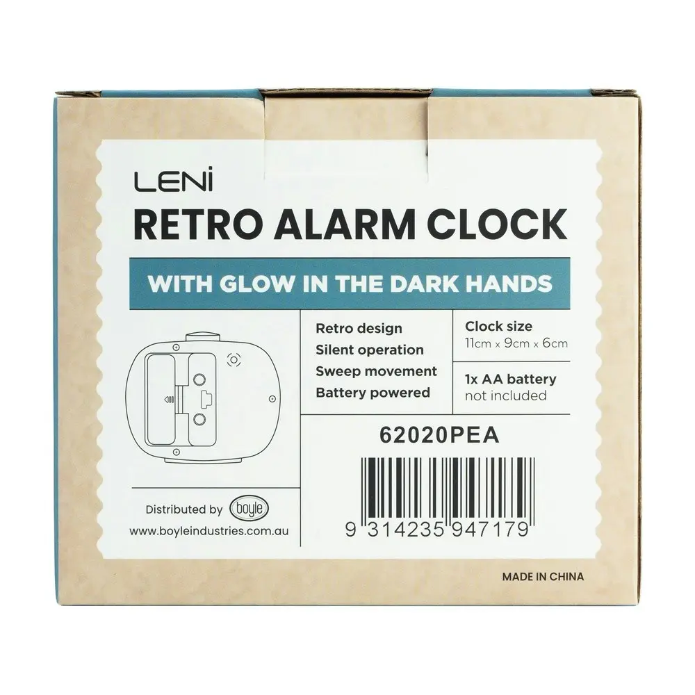 Leni Plastic Retro Analogue Alarm Clock Glow in the Dark Home/Room Decor Peacock