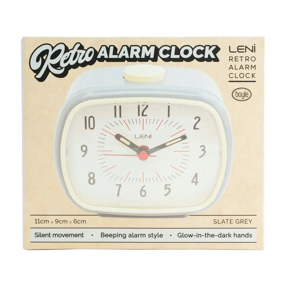 Leni Retro Analogue Alarm Clock Glow in the Dark Home/Room Decor Slate Grey