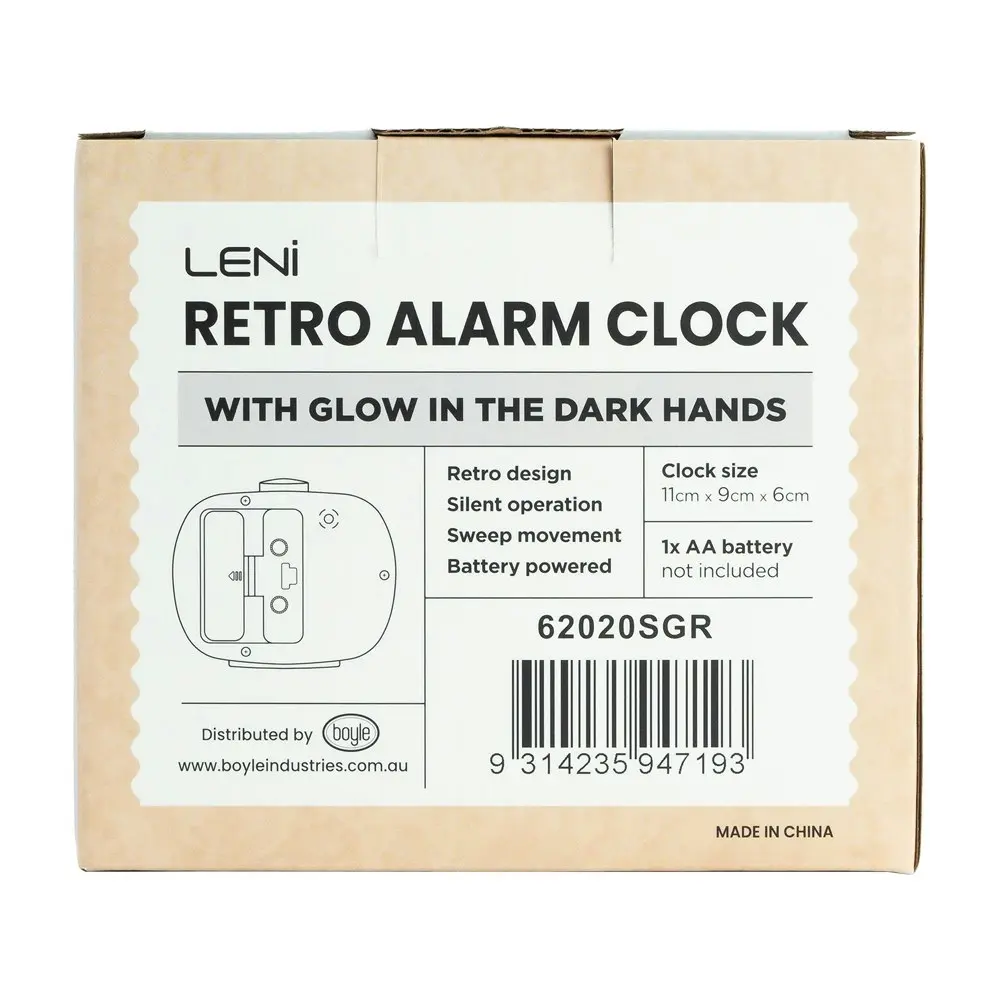 Leni Retro Analogue Alarm Clock Glow in the Dark Home/Room Decor Slate Grey