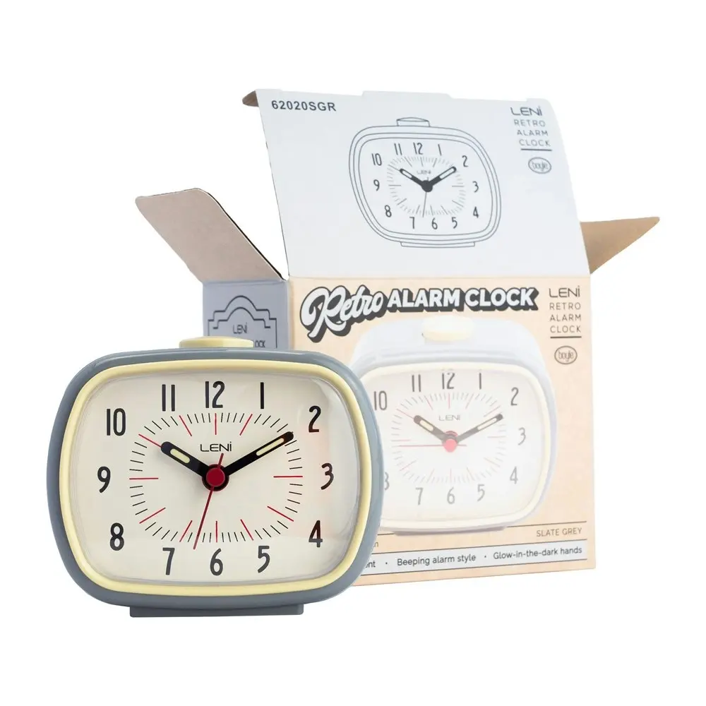 Leni Retro Analogue Alarm Clock Glow in the Dark Home/Room Decor Slate Grey