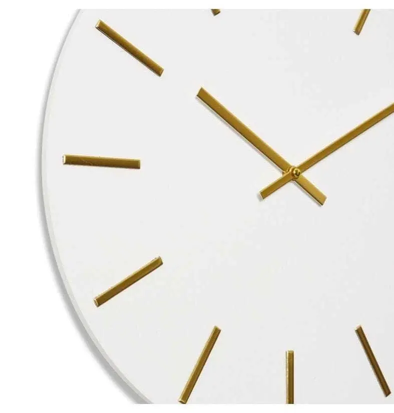 E Style Maddox Metal/MDF 50cm Wall Clock Hanging Round Analogue White/Gold