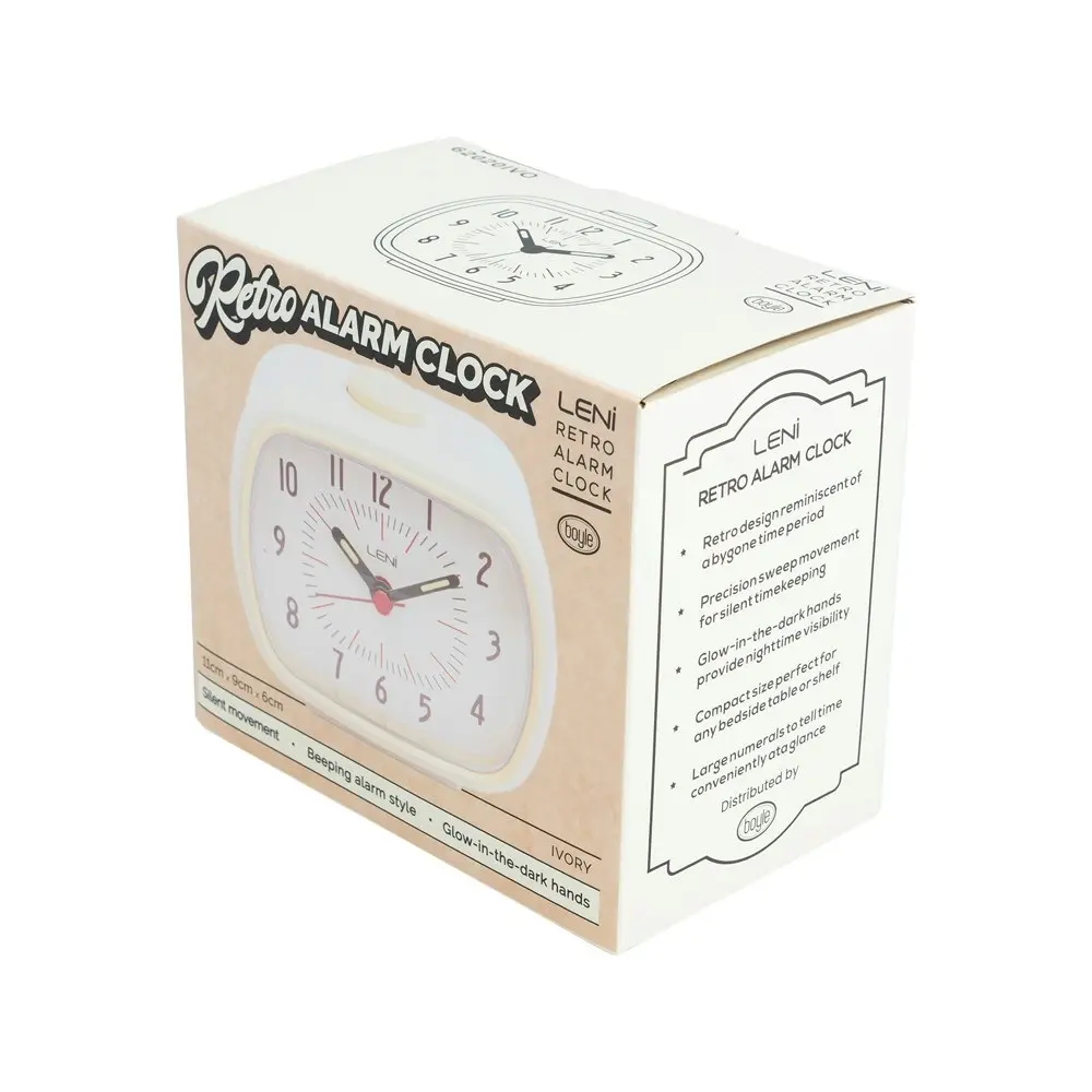 Leni Retro Analogue Standing Bedside/Desk Home Alarm Clock Time Ivory 6x11x9cm