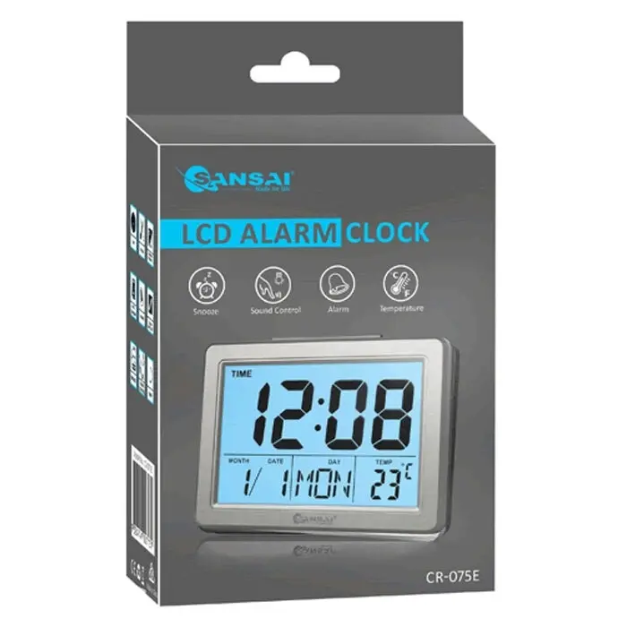 Sansai LCD Digital Alarm Clock Date/Temp Blue Backlight 12/24Hr Assorted 13.8cm