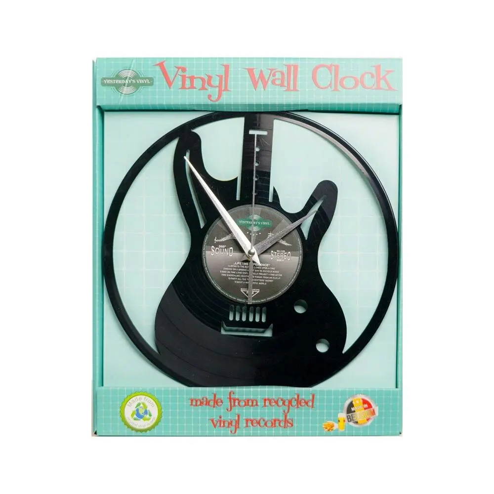 Yesterday’s Recycled Vinyl Rock Music Lover Memorabilia Battery Clock Guitar