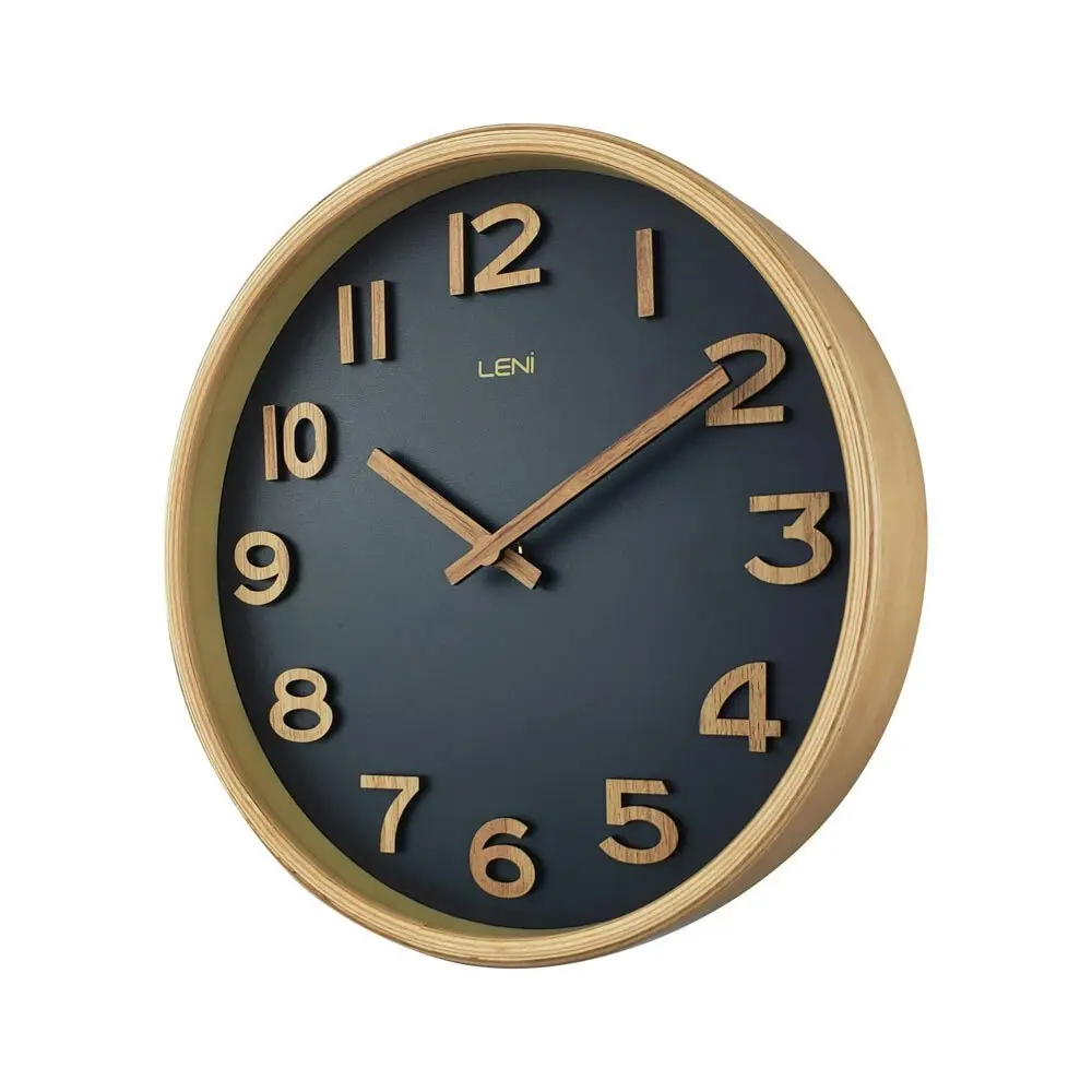 Leni Tilia Silent Sweeping Wooden Home Wall Timepiece Clock 25.5cm Black