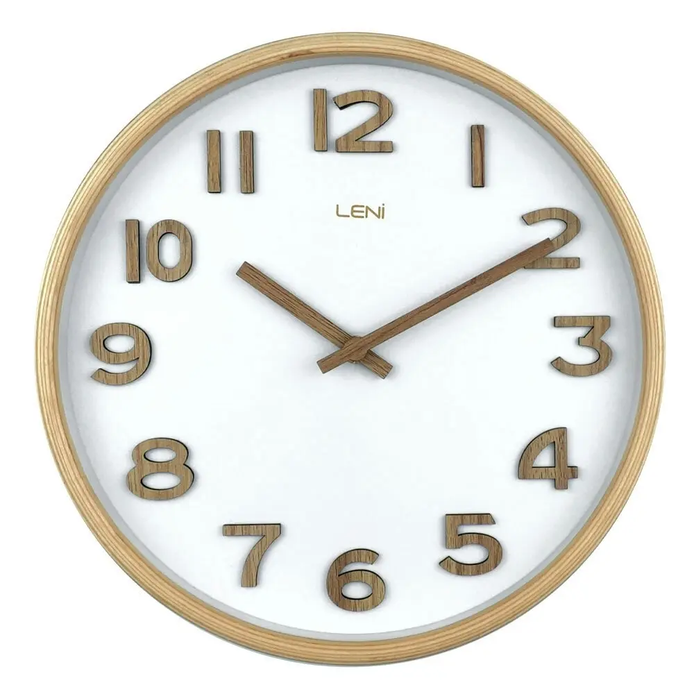 Leni Tilia Silent Sweeping Wooden Home Wall Timepiece Clock 25.5cm White