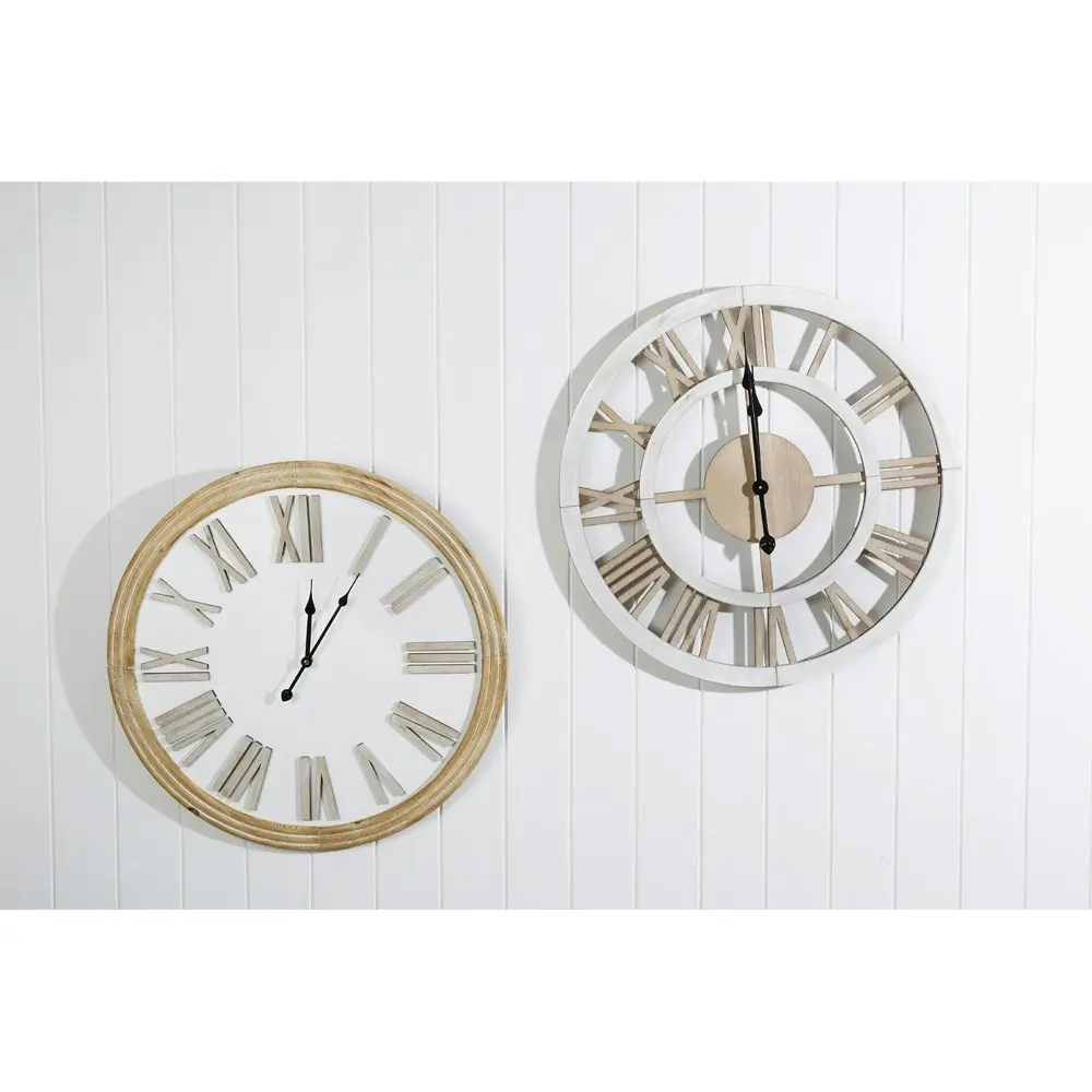 Maine & Crawford Elijah Roman Numeral 60cm Analogue MDF Wall Clock White/Natural