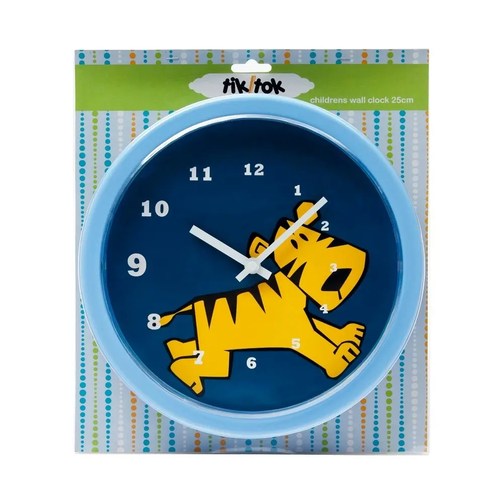 Tik Tok Childrens/Kids Wall Bedroom Round Analog Hanging Tiger Clock Décor 25cm