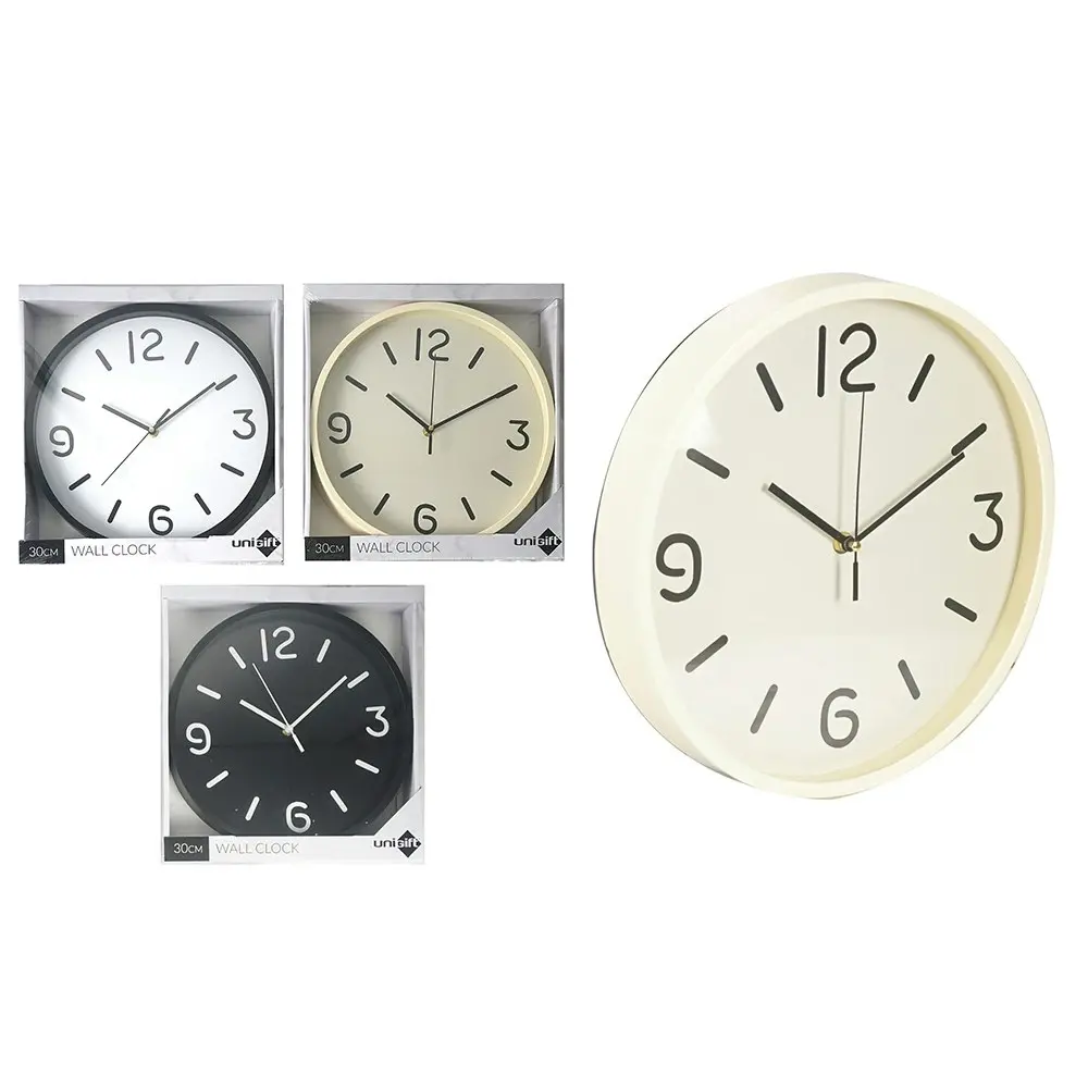 Unigift 12Inch/30cm Classic Wall Clock - Modern Assorted Colours Home Decor