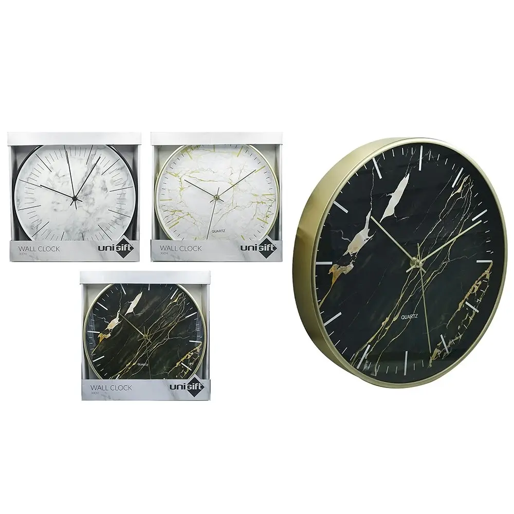 Unigift Marble Round 30cm Wall Clock Analogue Hanging Home Room Decor Assorted