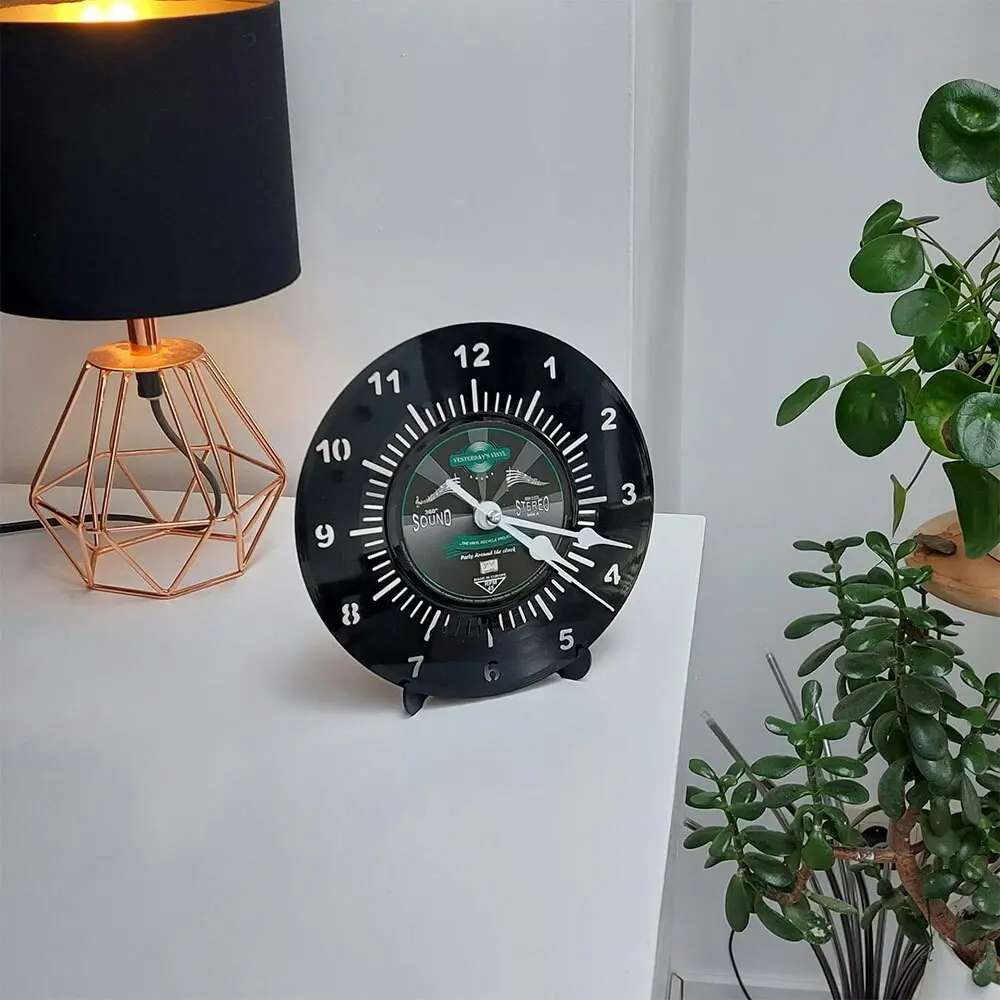 Yesterday’s Recycled Vinyl Rock-n-Roll Music Lover Battery Deskclock Black 18cm