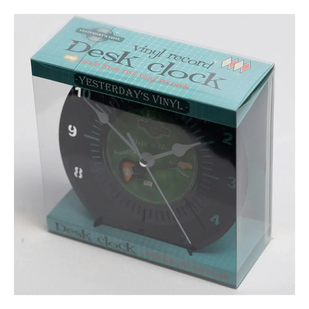 Yesterday’s Recycled Vinyl Battery Deskclock Guitar Music Is Life 18cm