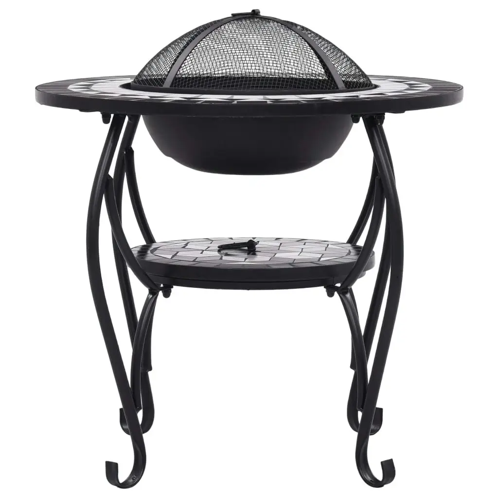 Mosaic Fire Pit Table Black and White 68 cm Ceramic 46725