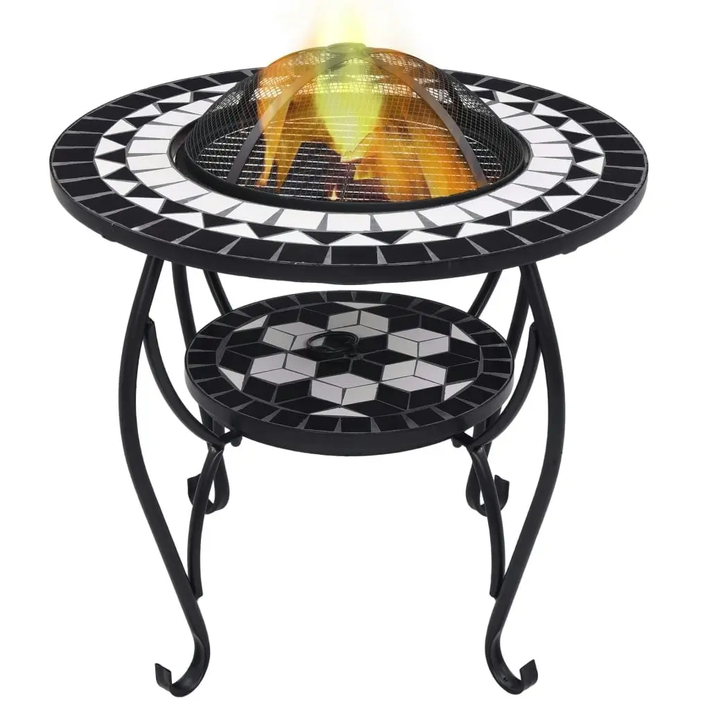 Mosaic Fire Pit Table Black and White 68 cm Ceramic 46725