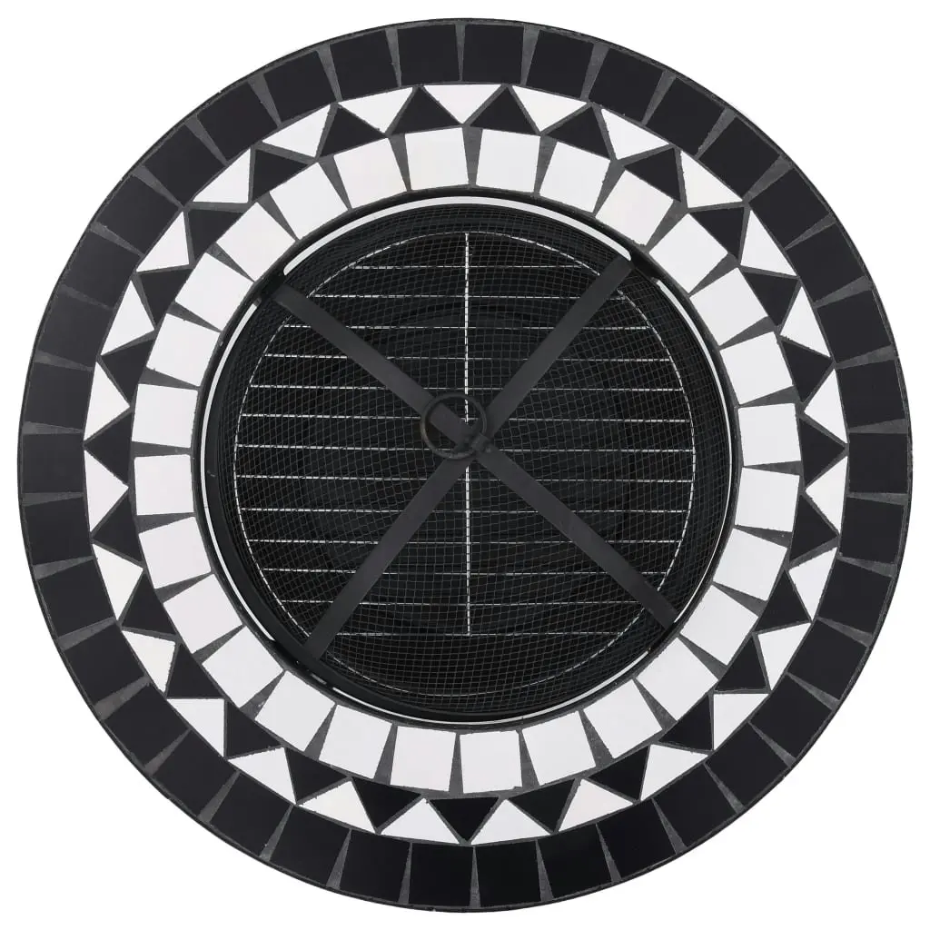 Mosaic Fire Pit Table Black and White 68 cm Ceramic 46725