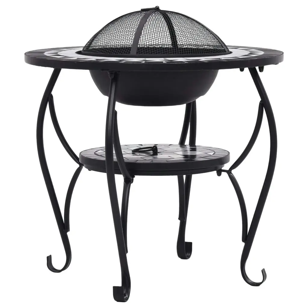 Mosaic Fire Pit Table Black and White 68 cm Ceramic 46725