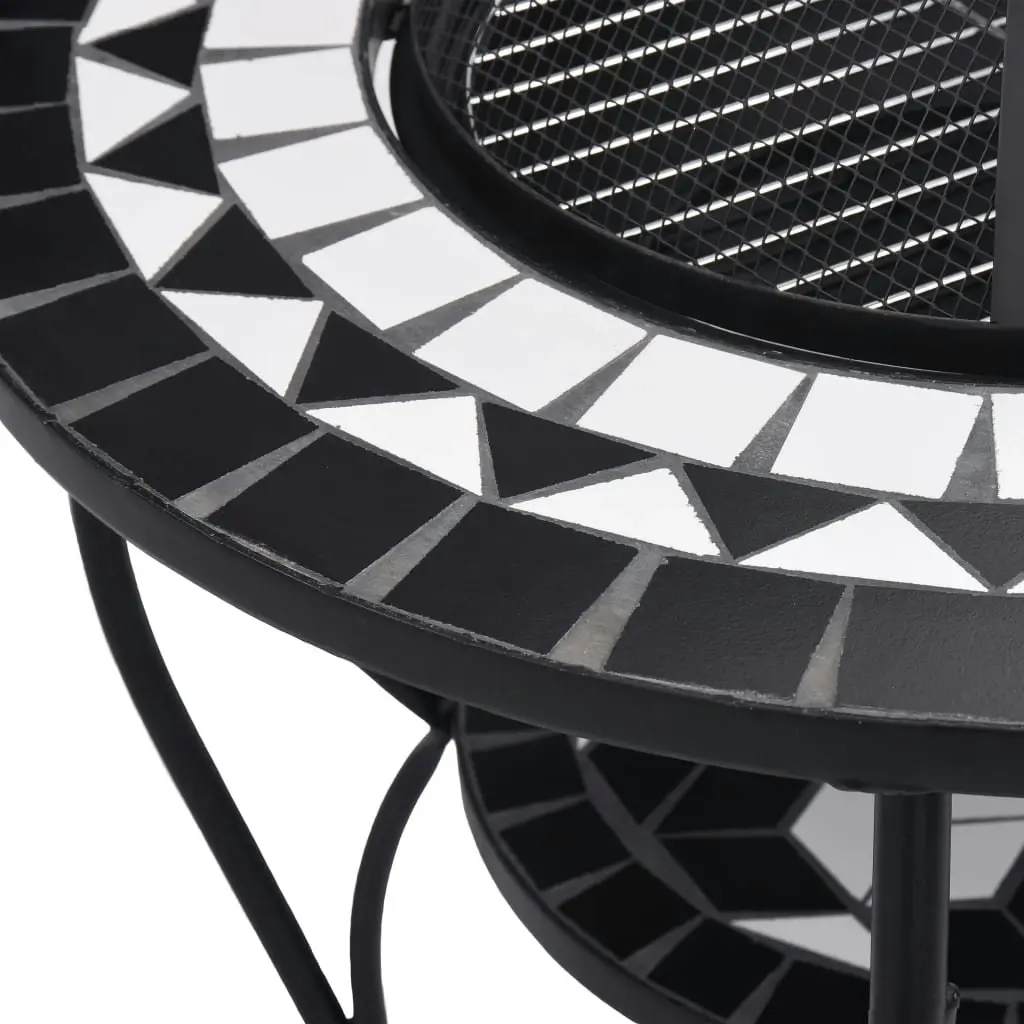 Mosaic Fire Pit Table Black and White 68 cm Ceramic 46725