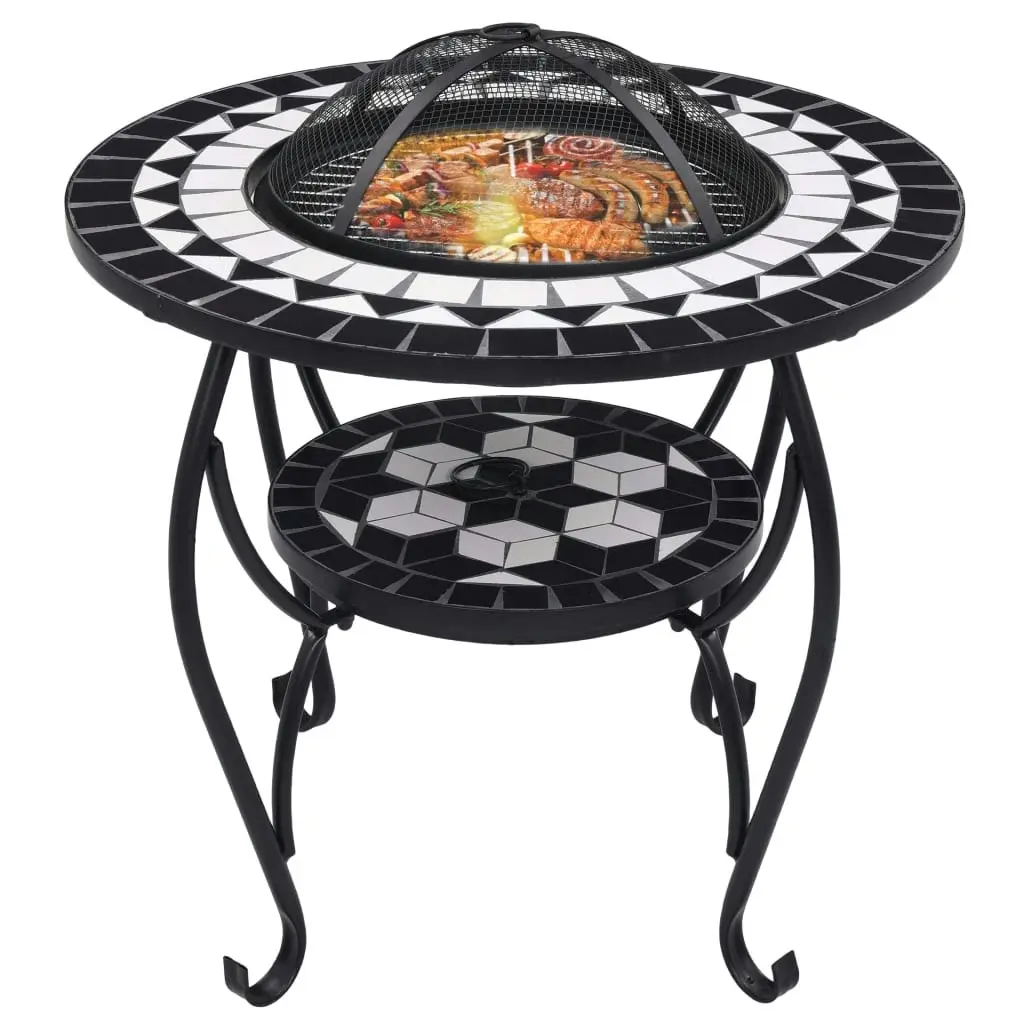 Mosaic Fire Pit Table Black and White 68 cm Ceramic 46725