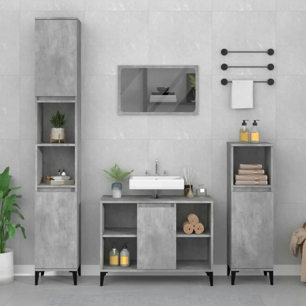 2 Piece Bathroom Furniture Set Concrete Grey Engineered Wood 3185718