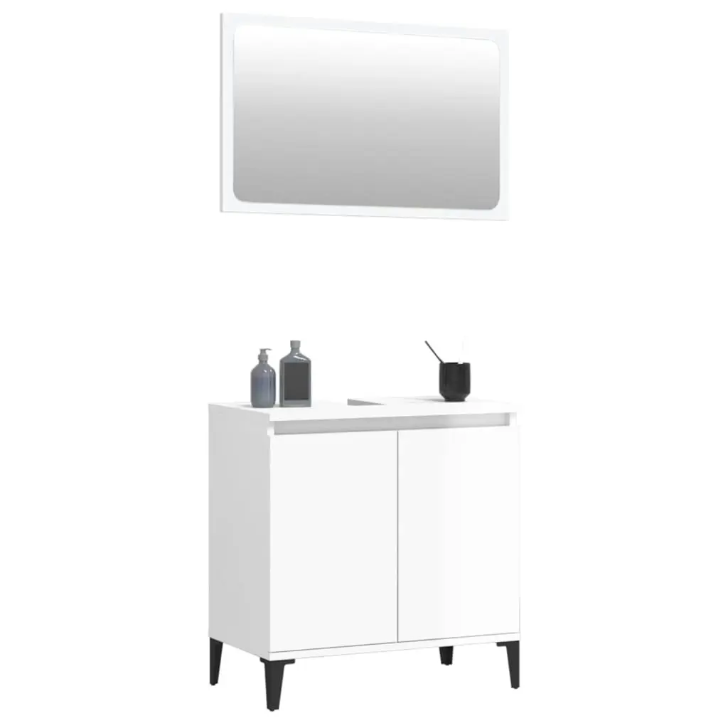 2 Piece Bathroom Furniture Set High Gloss White Engineered Wood 3185696