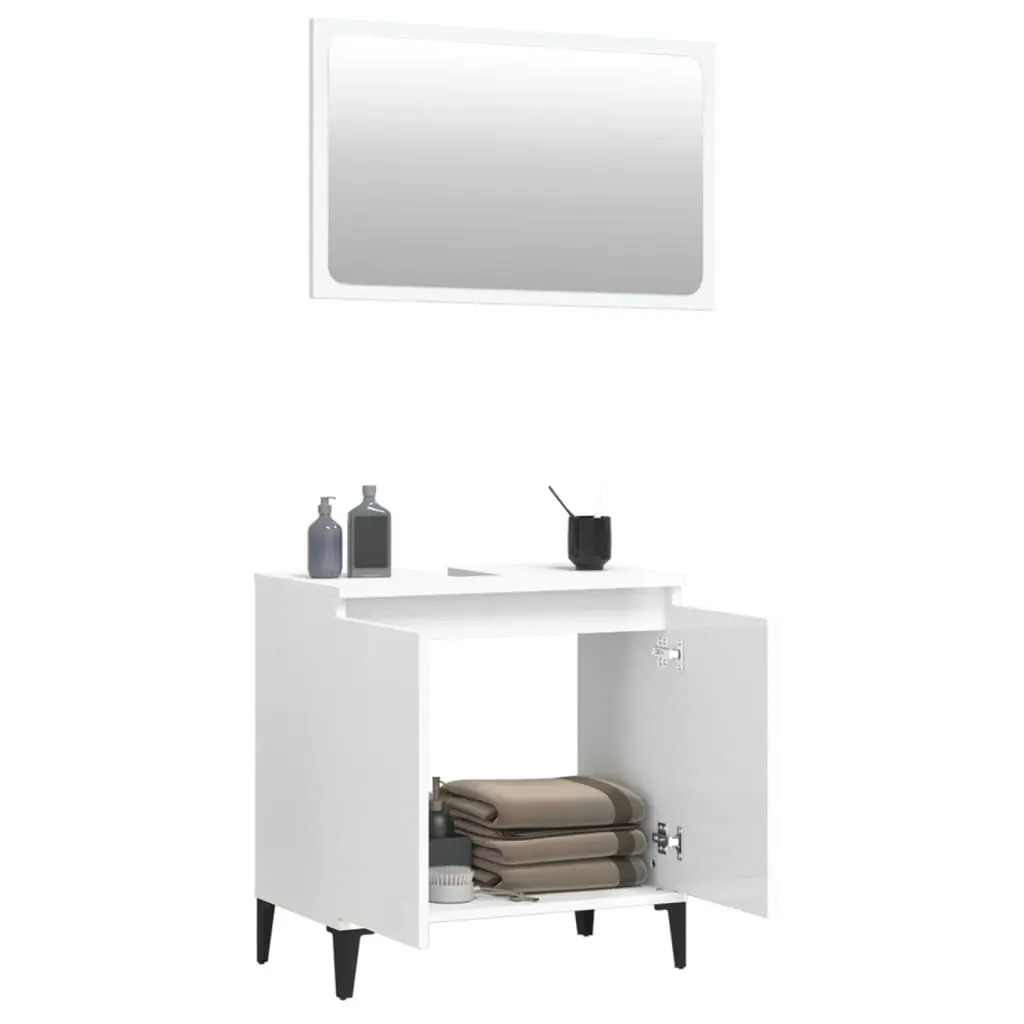 2 Piece Bathroom Furniture Set High Gloss White Engineered Wood 3185696