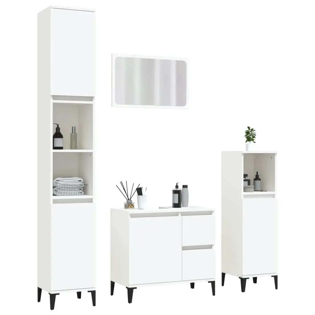 4 Piece Bathroom Furniture Set White Engineered Wood 3185556